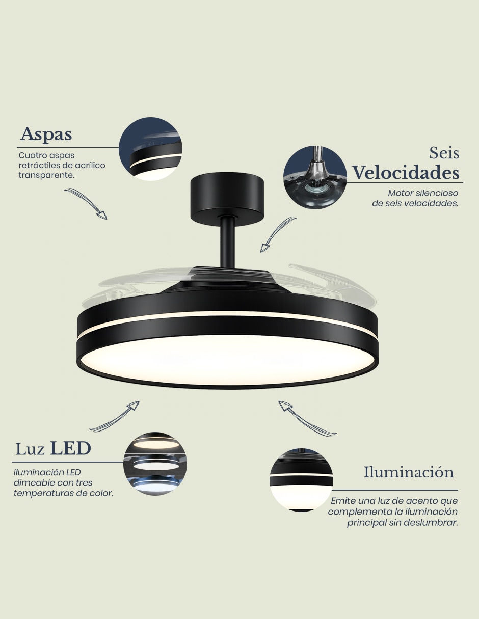 Ventilador de techo mil luces con control remoto 6 velocidades