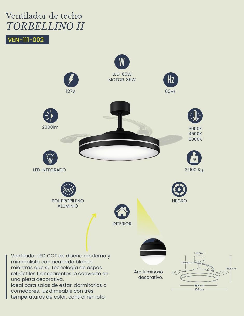 Ventilador de techo mil luces con control remoto 6 velocidades
