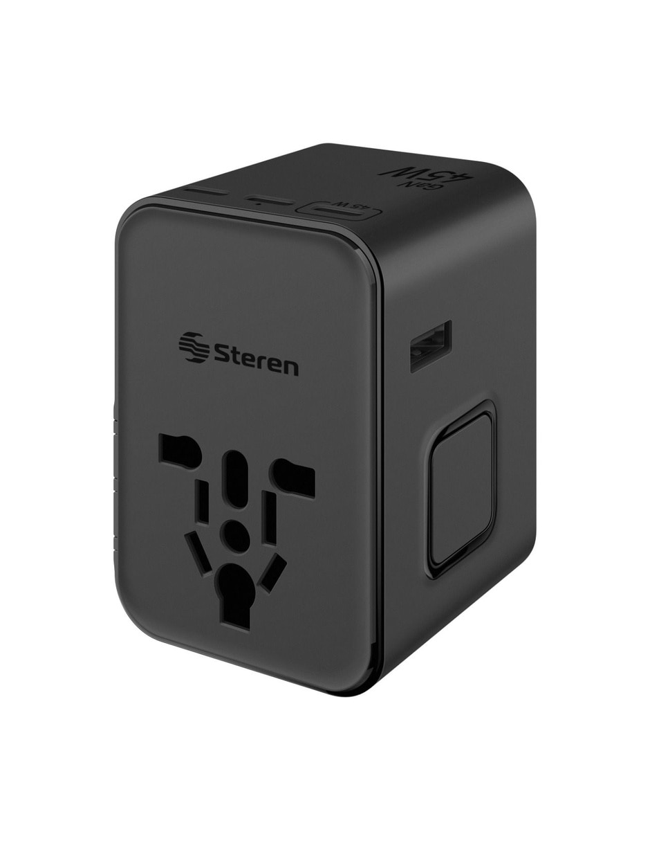 Adaptador universal viajes Steren adaptador universal de contactos para viaje con cargador GaN