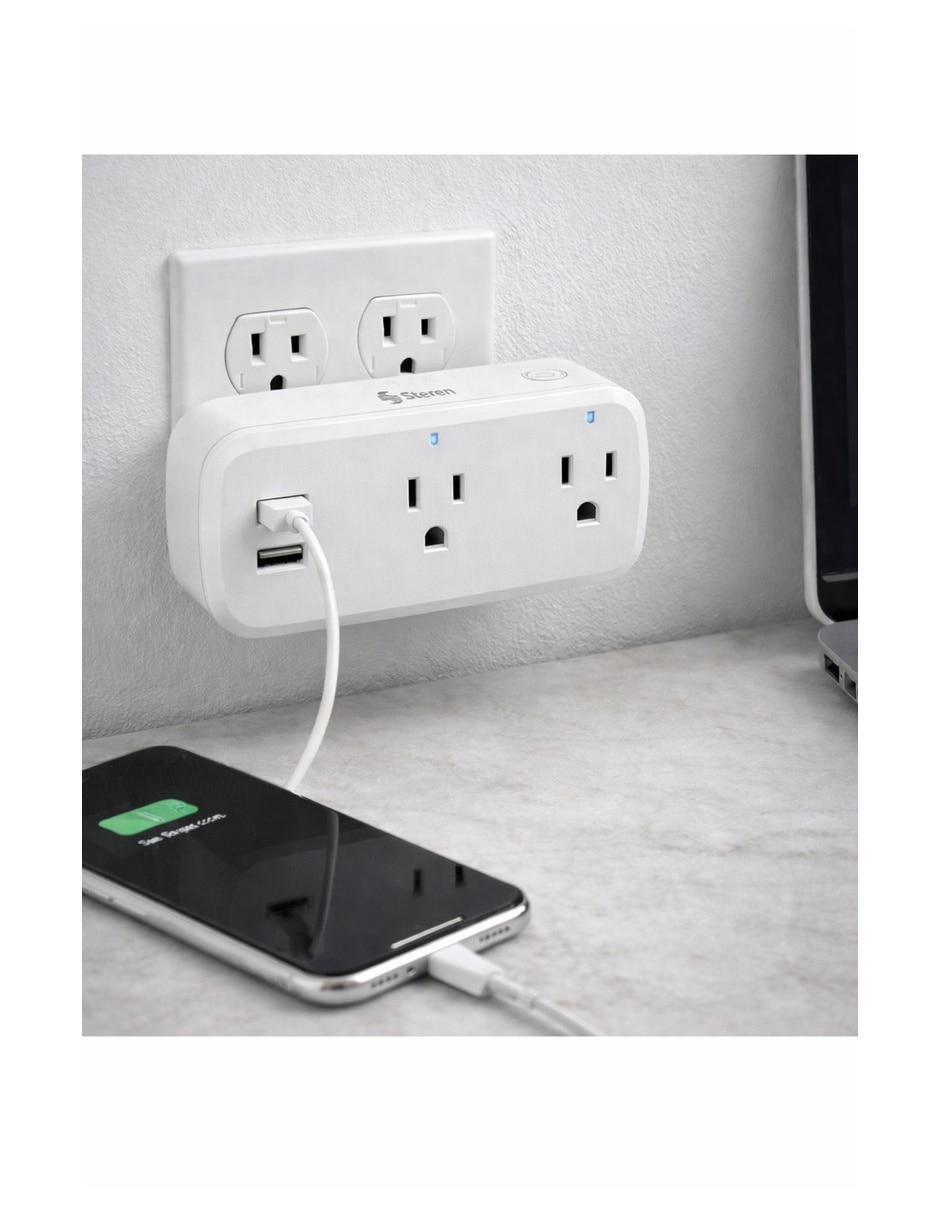 Multicontacto smart Steren de 2 salidas y 2 puertos USB