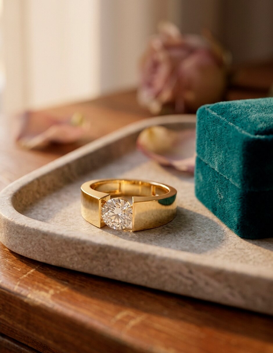 Anillo de compromiso de oro 14 K Amore Mio zirconia cúbica