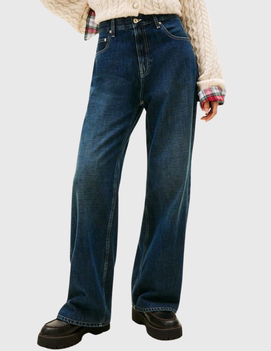 Jeans regular wide leg tommy jeans corte amplio para mujer