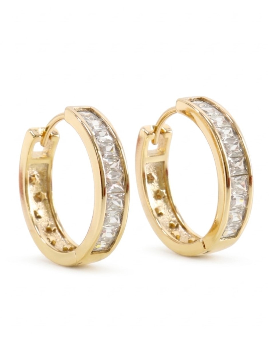 Aretes huggies redondos de oro laminado 14 k con acabado chapa de oro zirconia cúbica