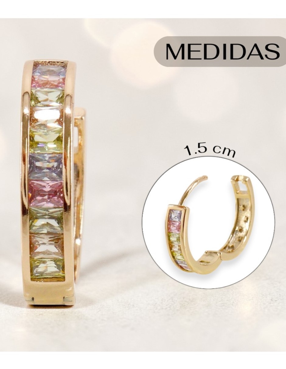 Aretes huggies redondos de oro laminado 14 k con acabado chapa de oro zirconia cúbica 4