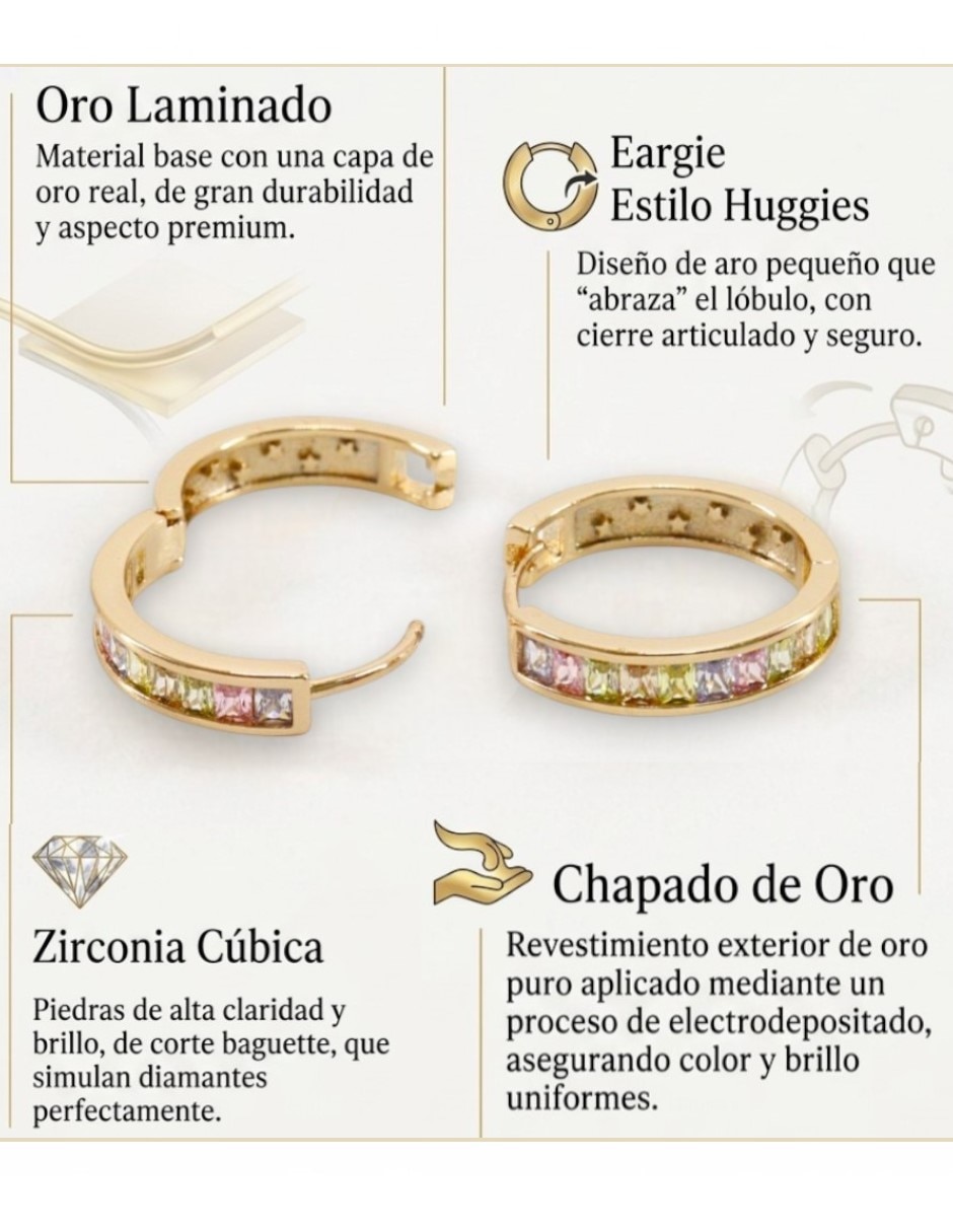 Aretes huggies redondos de oro laminado 14 k con acabado chapa de oro zirconia cúbica 3