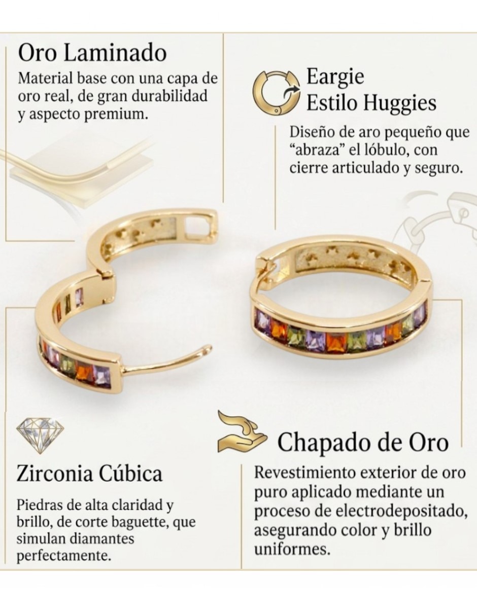 Aretes huggies redondos Cm-Top de oro laminado 14 k con acabado chapa de oro zirconia cúbica