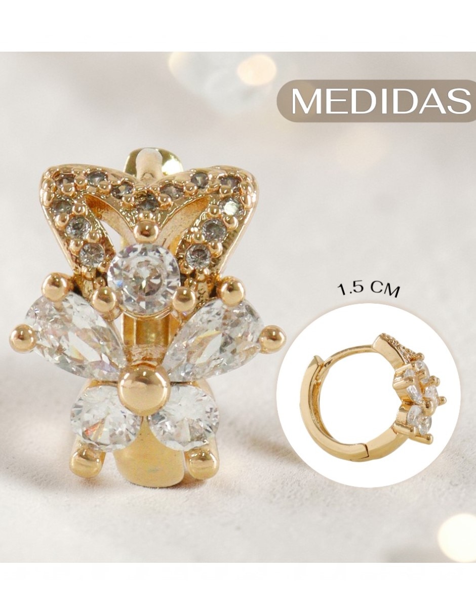 Aretes huggies de mariposa Joyería Elegante de mujer de oro laminado 14 k con acabado chapa de oro zirconia cúbica 6