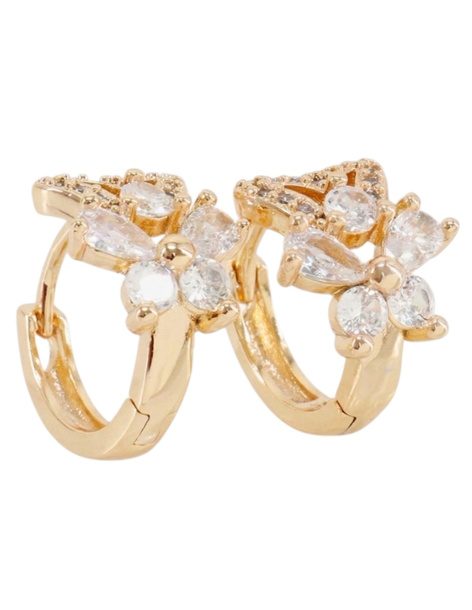 Aretes huggies de mariposa Joyería Elegante de mujer de oro laminado 14 k con acabado chapa de oro zirconia cúbica
