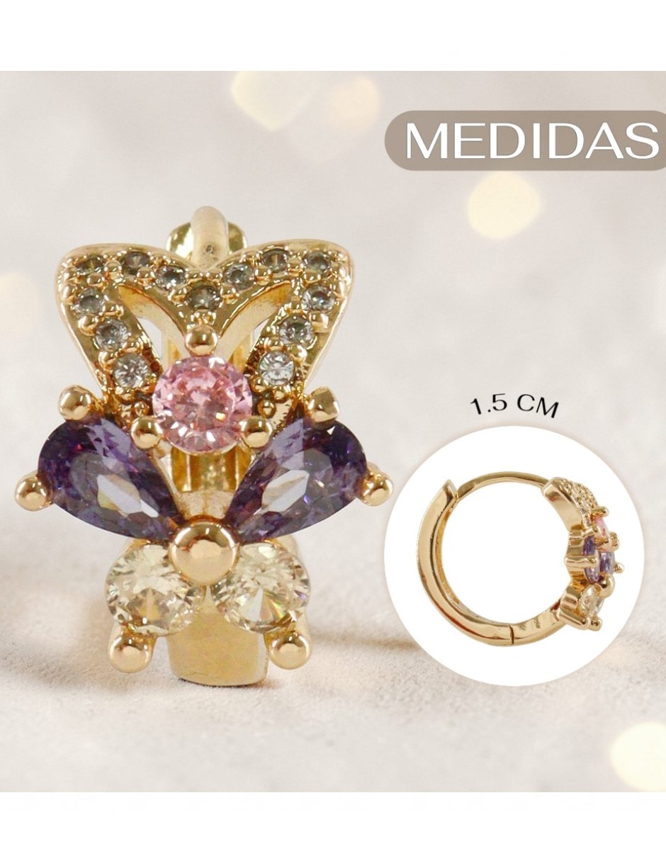 Aretes huggies de mariposa Joyería Elegante de mujer de oro laminado 14 k con acabado chapa de oro zirconia cúbica 3