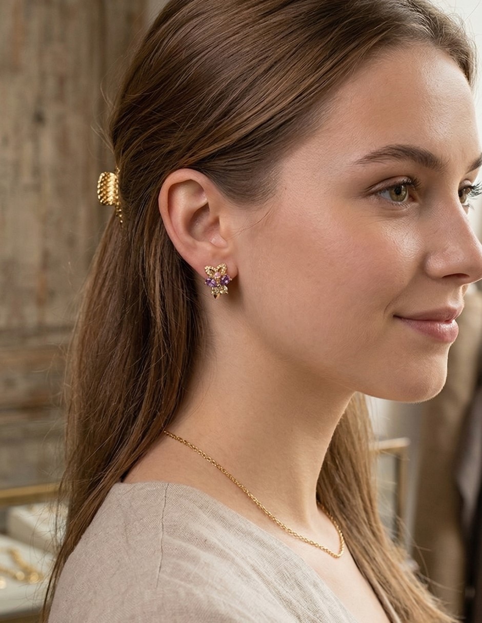Aretes huggies de mariposa Joyería Elegante de mujer de oro laminado 14 k con acabado chapa de oro zirconia cúbica 5