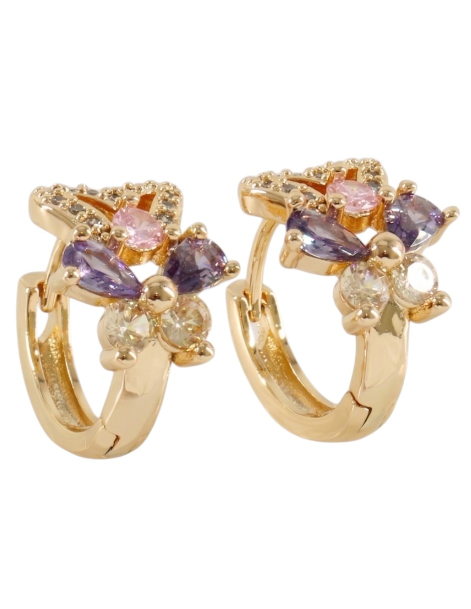 Aretes huggies de mariposa Joyería Elegante de mujer de oro laminado 14 k con acabado chapa de oro zirconia cúbica 1