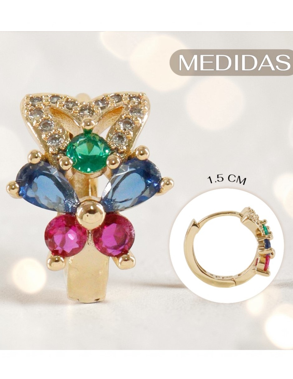 Aretes huggies de mariposa Cm-Top Joyería Elegante de mujer de oro laminado 14 k con acabado chapa de oro zirconia cúbica