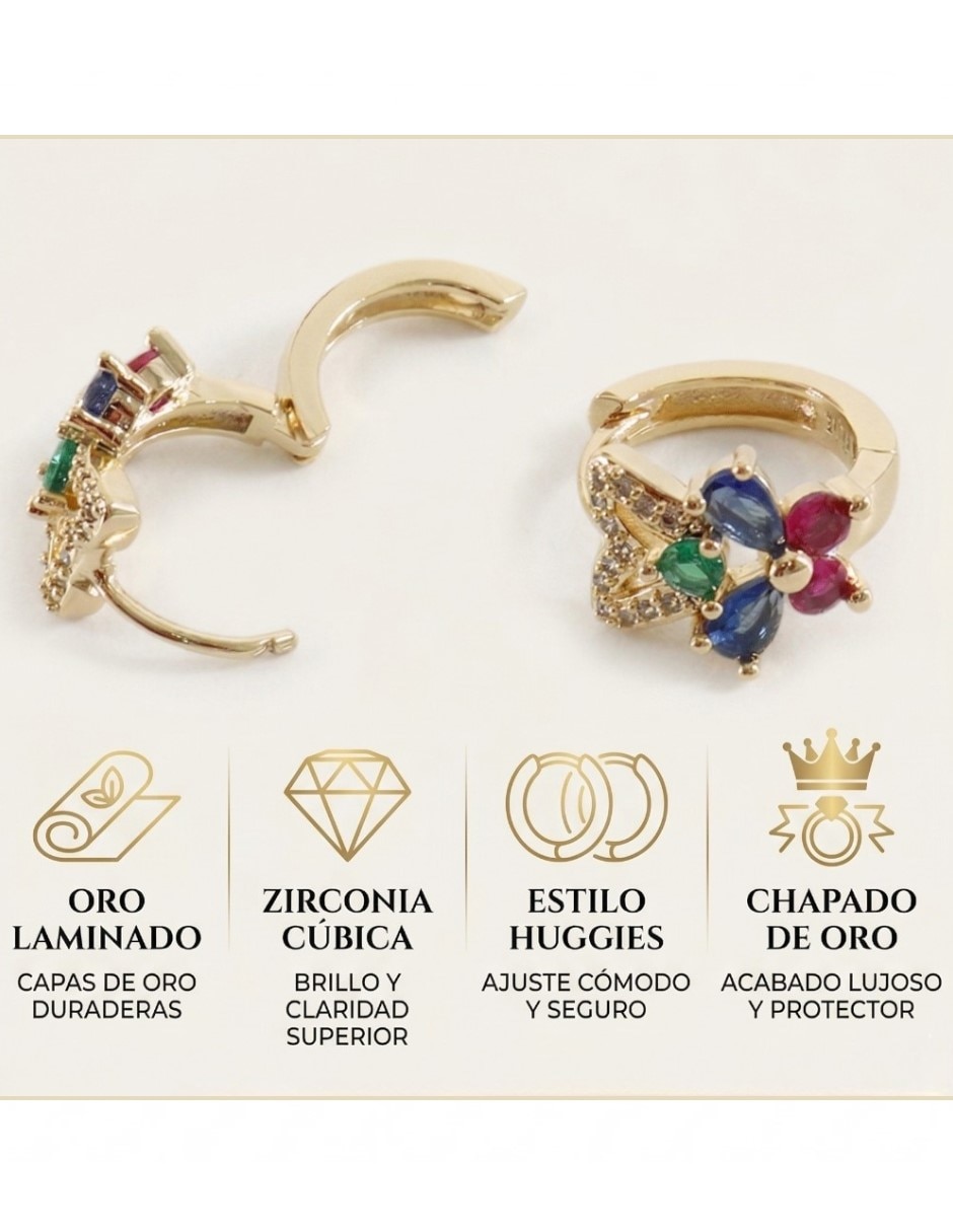Aretes huggies de mariposa Cm-Top Joyería Elegante de mujer de oro laminado 14 k con acabado chapa de oro zirconia cúbica