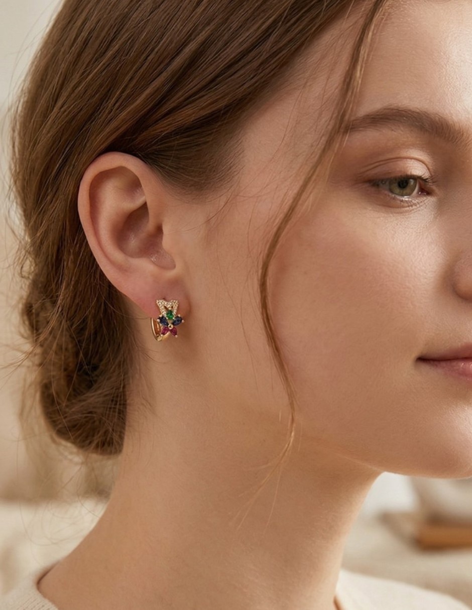 Aretes huggies de mariposa Cm-Top Joyería Elegante de mujer de oro laminado 14 k con acabado chapa de oro zirconia cúbica