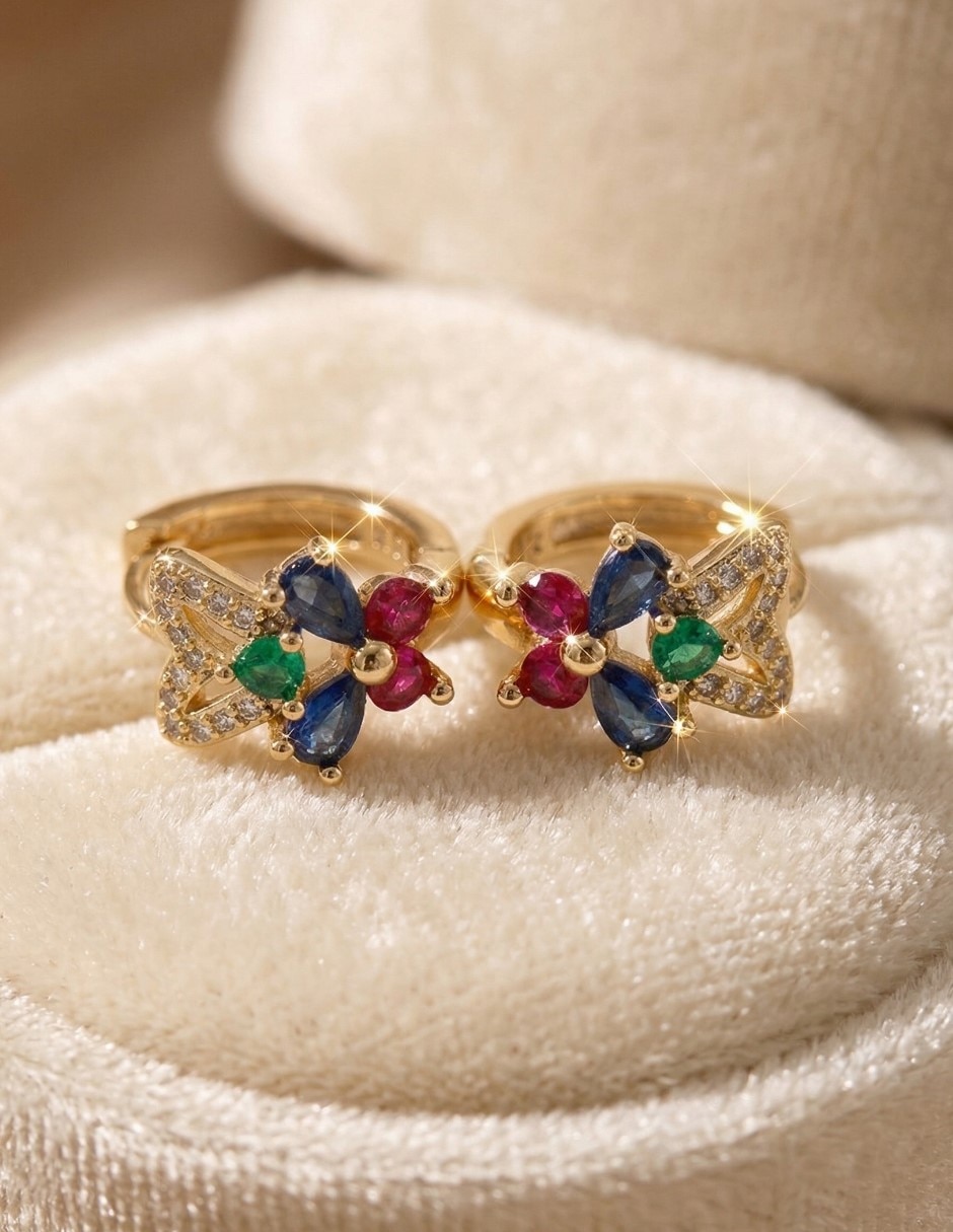 Aretes huggies de mariposa Cm-Top Joyería Elegante de mujer de oro laminado 14 k con acabado chapa de oro zirconia cúbica