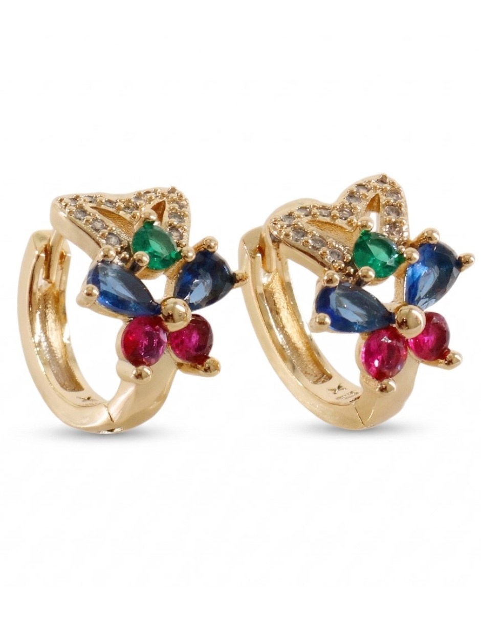 Aretes huggies de mariposa Cm-Top Joyería Elegante de mujer de oro laminado 14 k con acabado chapa de oro zirconia cúbica