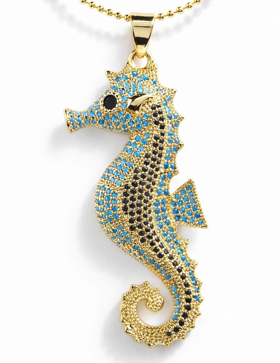 Collar con dije de Caballito Mar Mareá de baño de oro 18 K 4