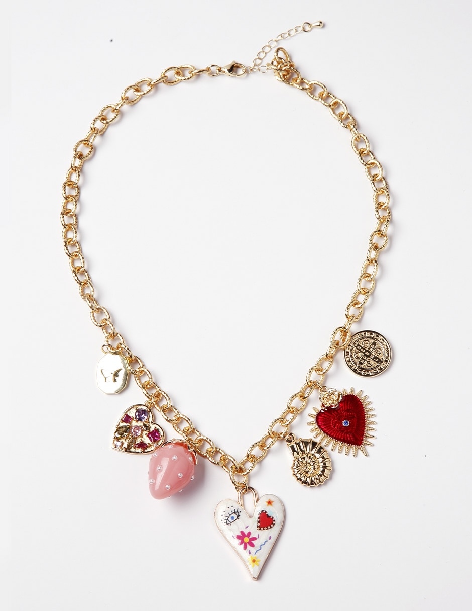 Collar con dije de corazón San con baño de oro 18 K