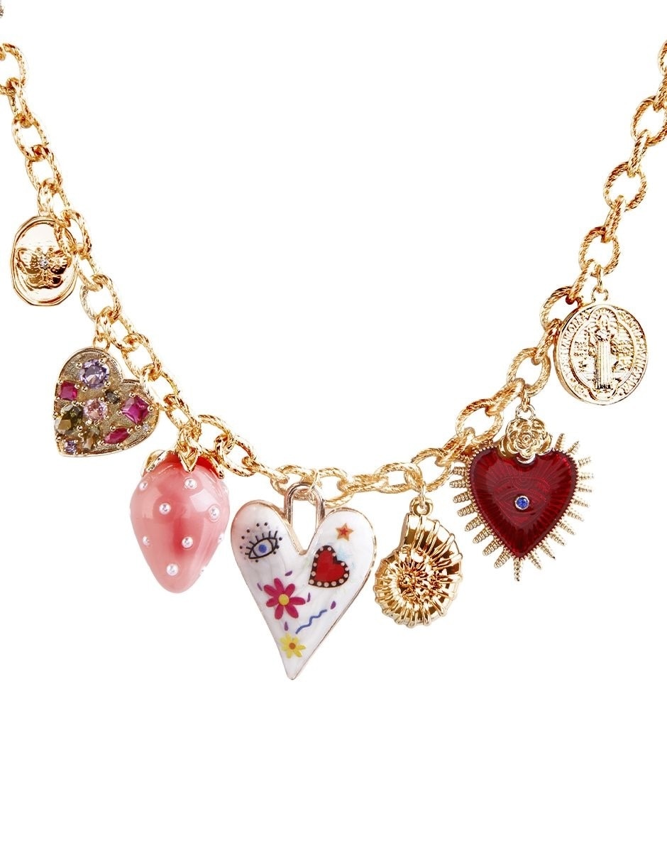 Collar con dije de corazón San con baño de oro 18 K