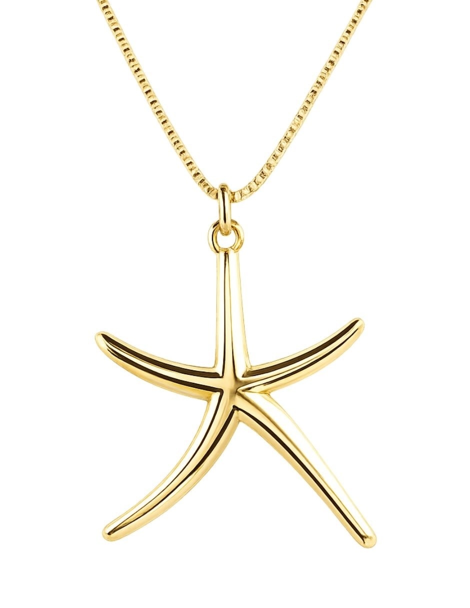 Collar con dije de estrella de mar baño de oro 18 K