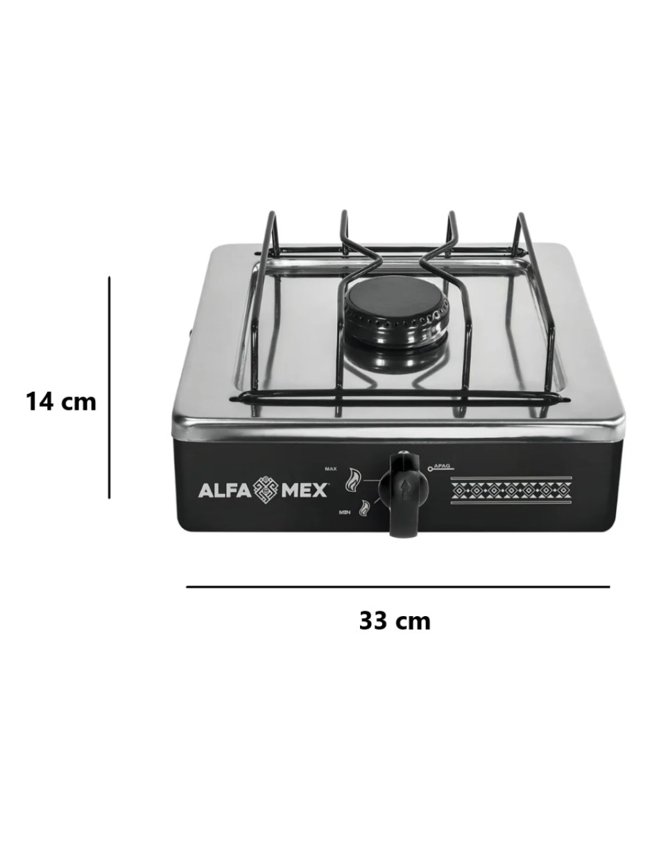 Parrilla de gas Alfamex 604-4-Negro de acero inoxidable