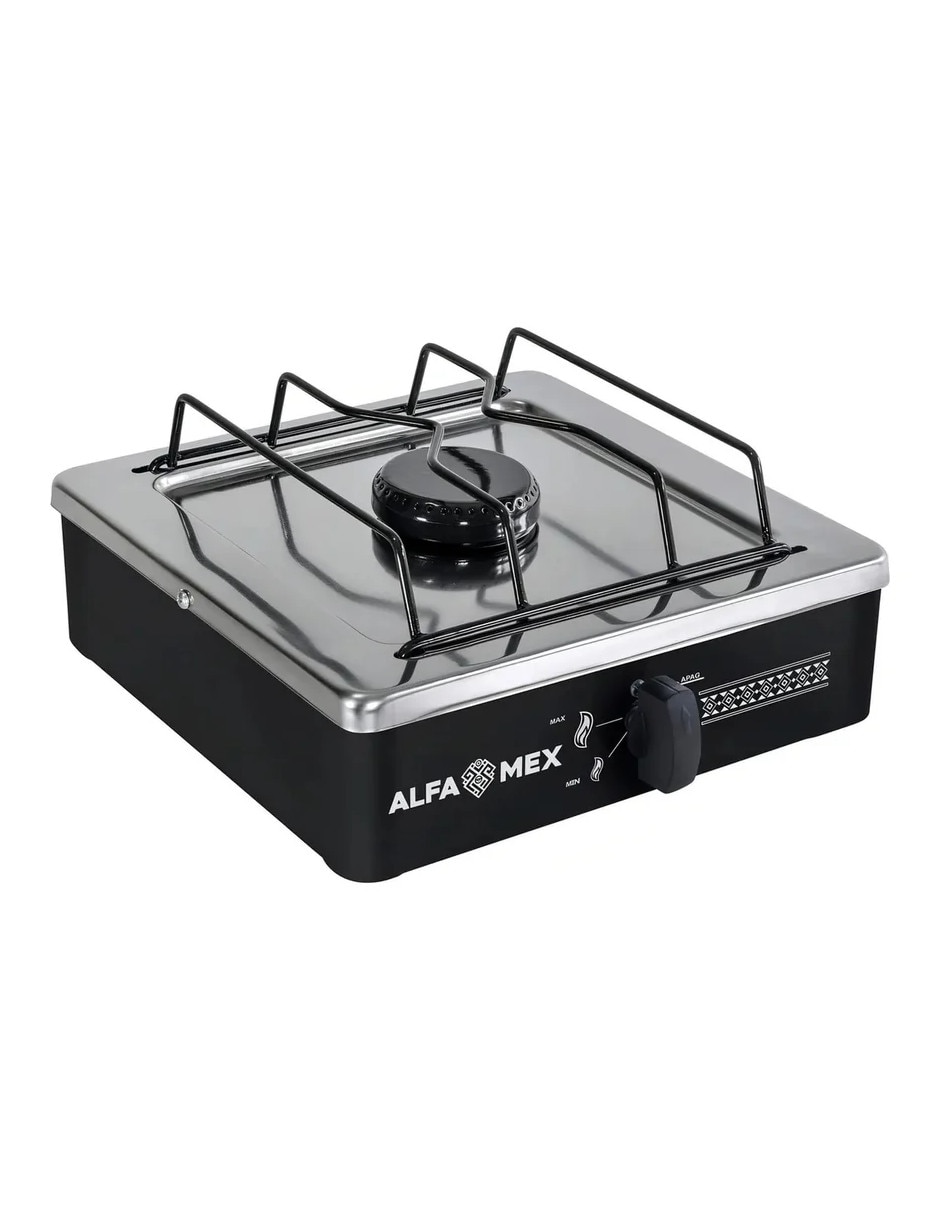 Parrilla de gas Alfamex 604-4-Negro de acero inoxidable