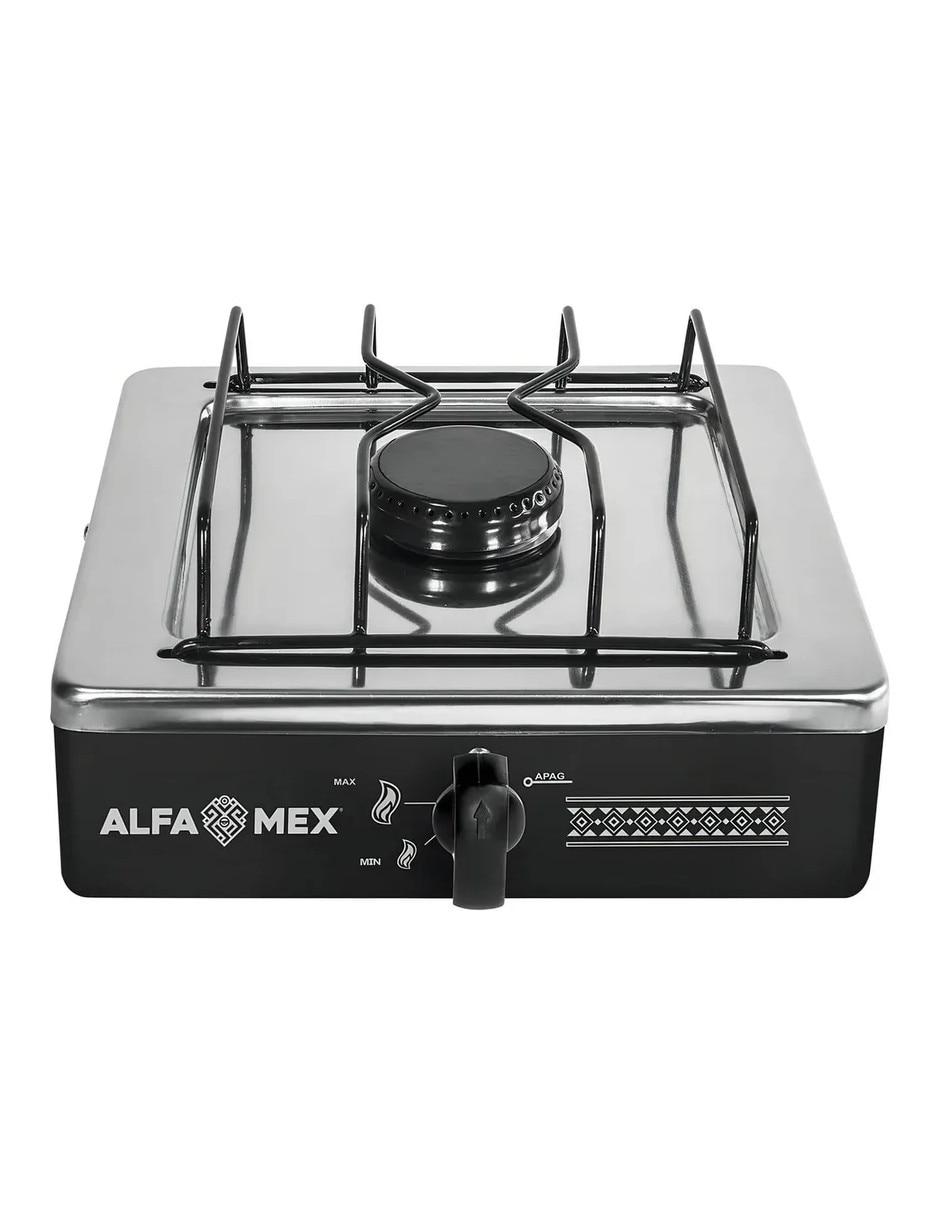 Parrilla de gas Alfamex 604-4-Negro de acero inoxidable