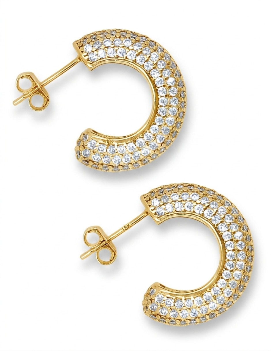 Aretes cortos Aretize Brillo de plata P 925 con acabado baño de oro zirconia cúbica
