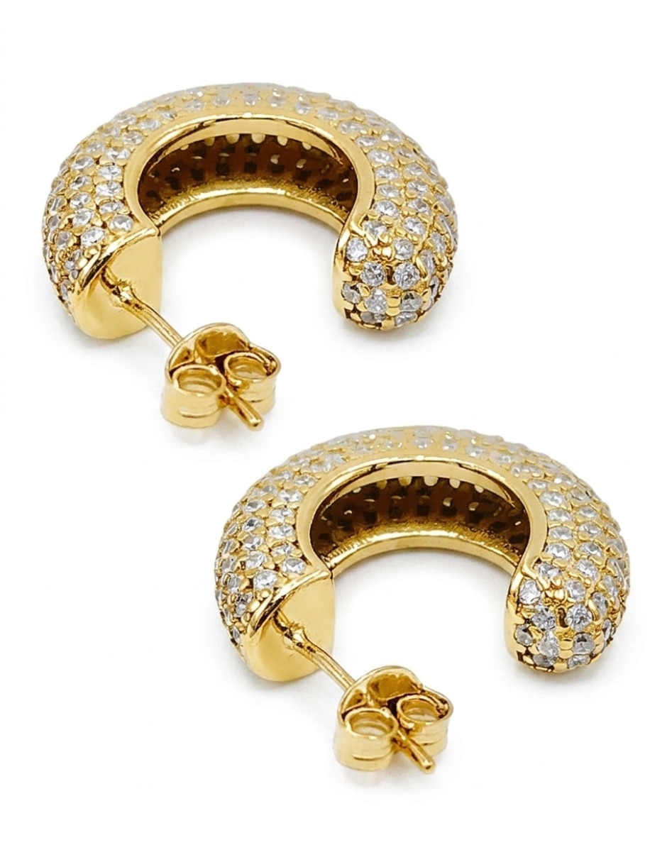 Aretes cortos Aretize Brillo de plata P 925 con acabado baño de oro zirconia cúbica