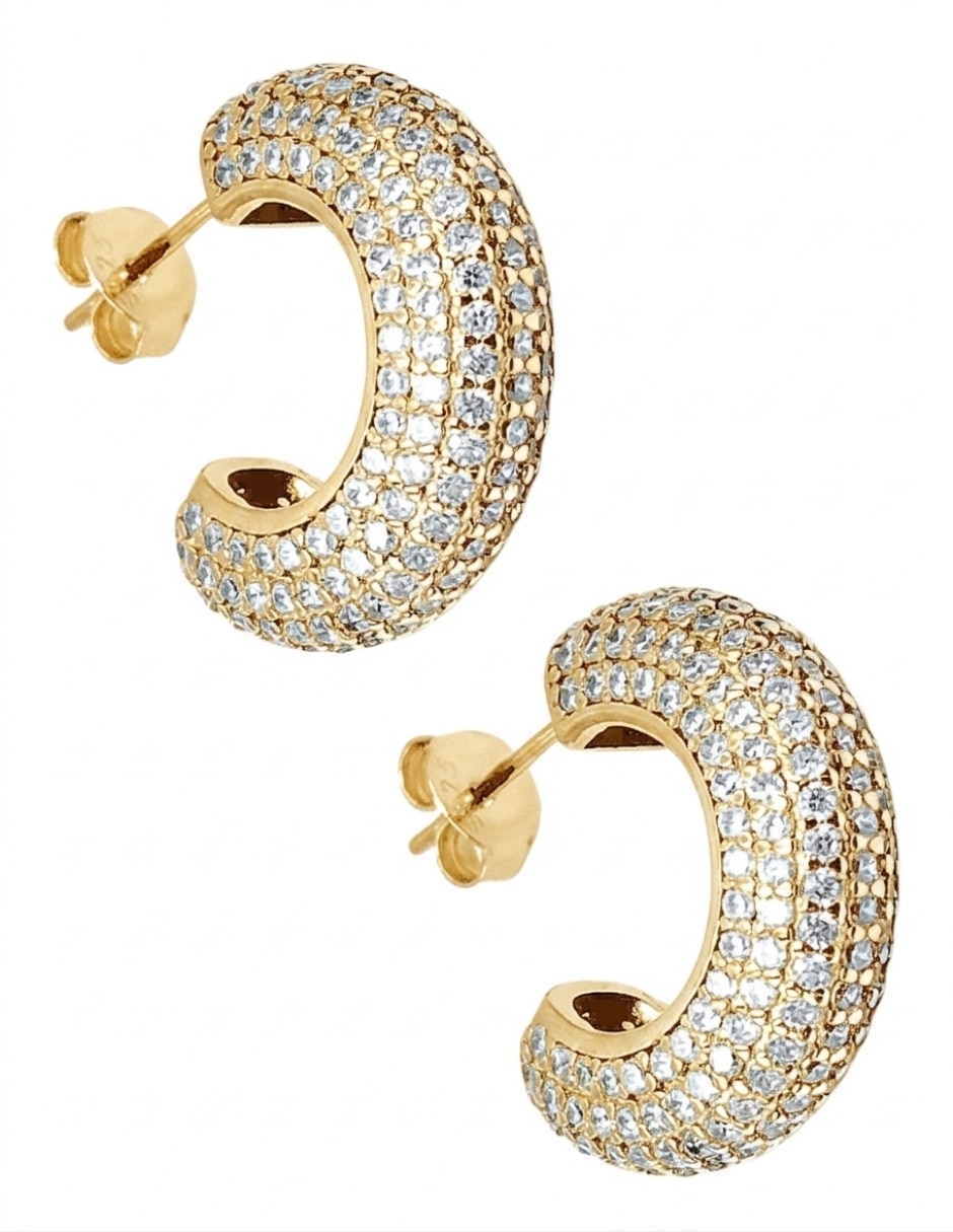 Aretes cortos Aretize Brillo de plata P 925 con acabado baño de oro zirconia cúbica
