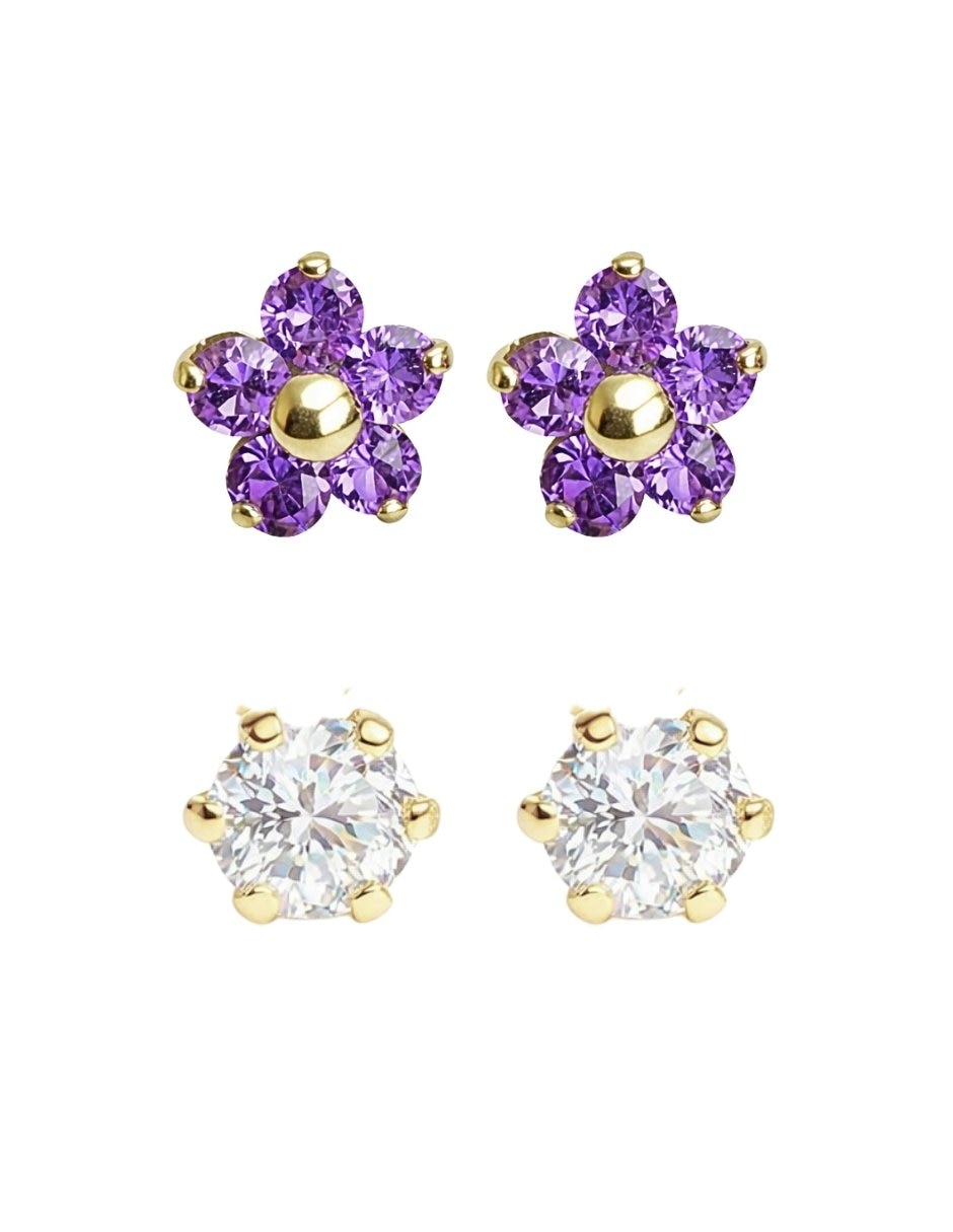 Broqueles de Flor Mancini de oro 10 K con acabado brillante zirconia