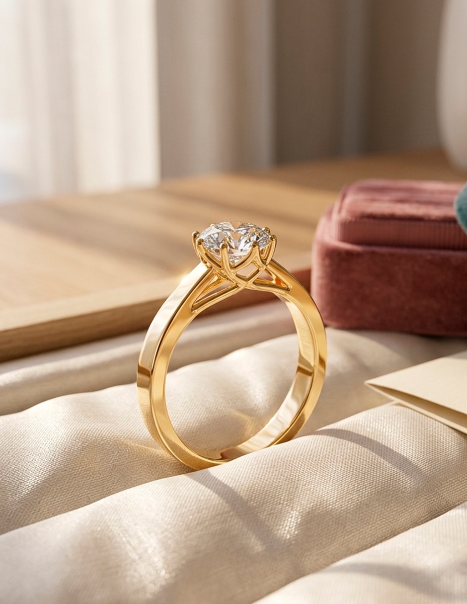 Anillo de compromiso de oro 14 k amore mio zirconia cúbica