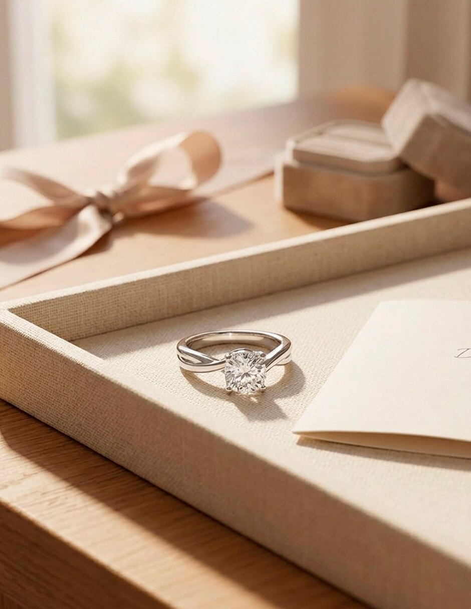 Anillo de compromiso de Oro 9 K Zirconia cúbica 7