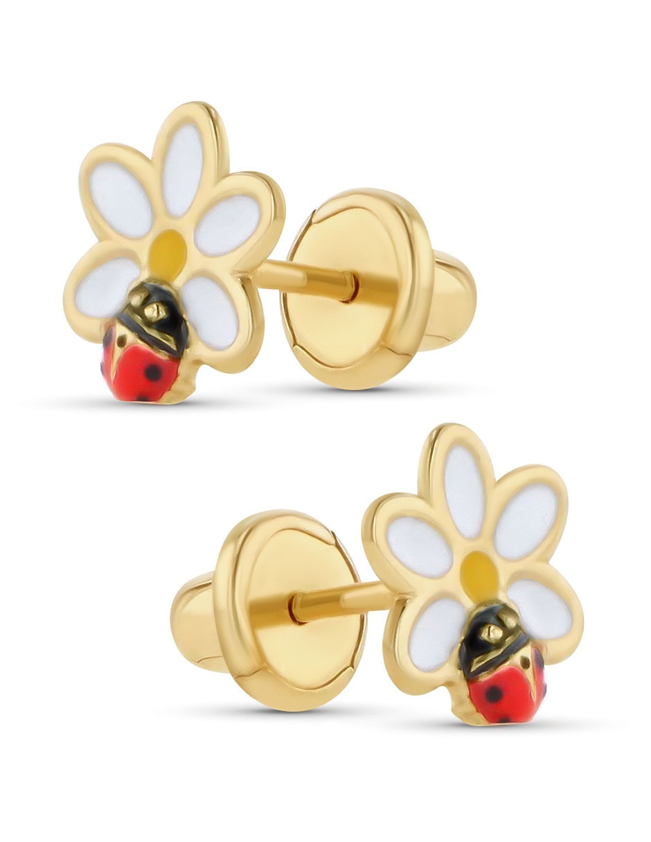 Broqueles de flor Joyerias Bizzarro de oro amarillo 10 k con acabado esmaltado