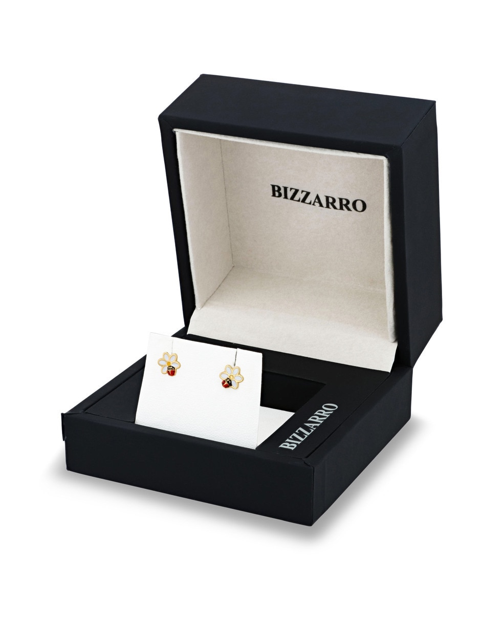 Broqueles de flor Joyerias Bizzarro de oro amarillo 10 k con acabado esmaltado