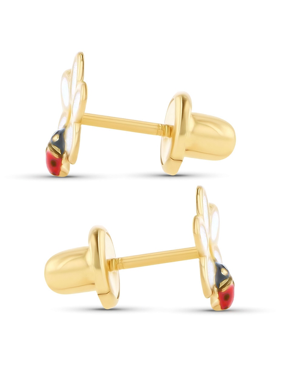 Broqueles de flor Joyerias Bizzarro de oro amarillo 10 k con acabado esmaltado