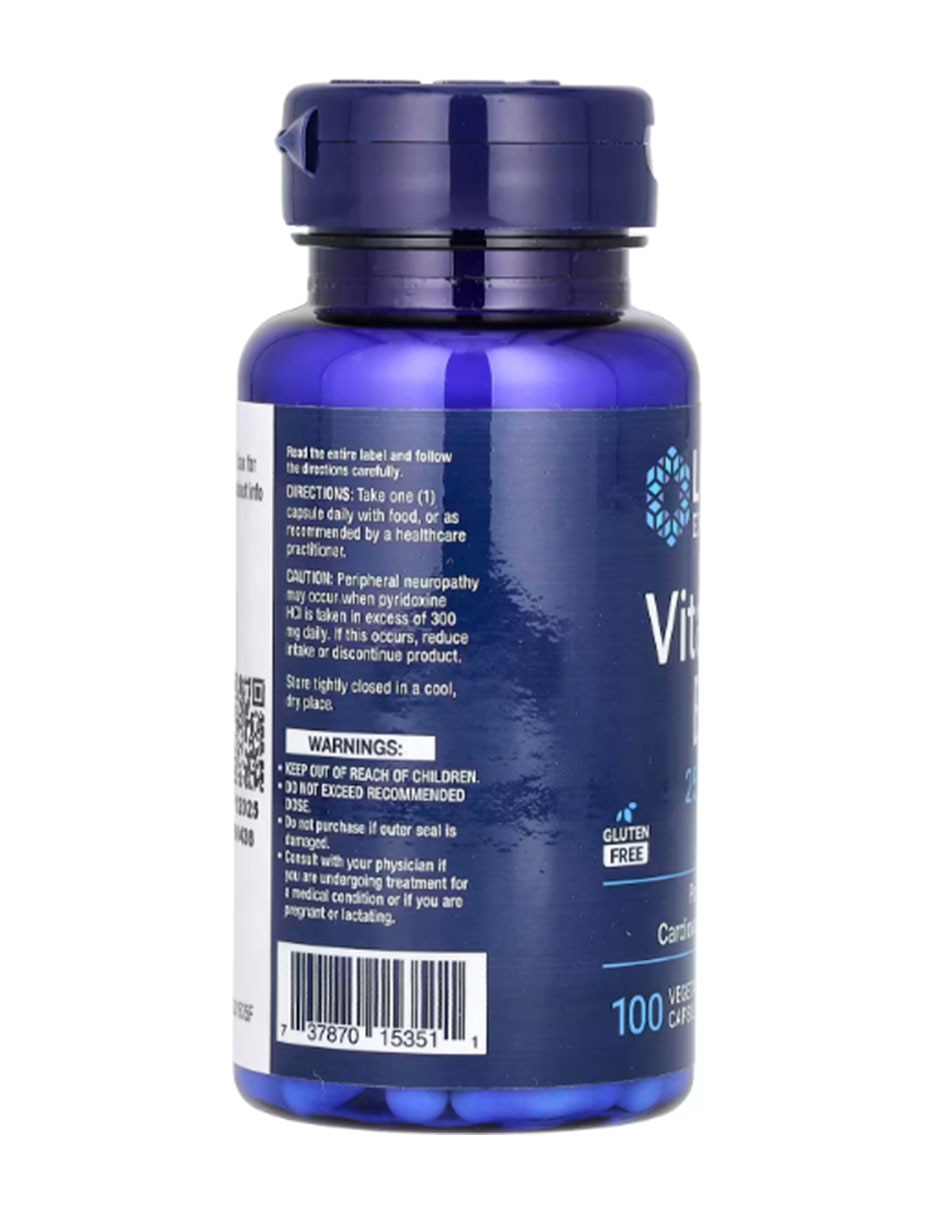 Vitamina B6 250 mg 100 cápsulas LIFE EXTENSION con Vitamina B6 sabor Sin sabor de