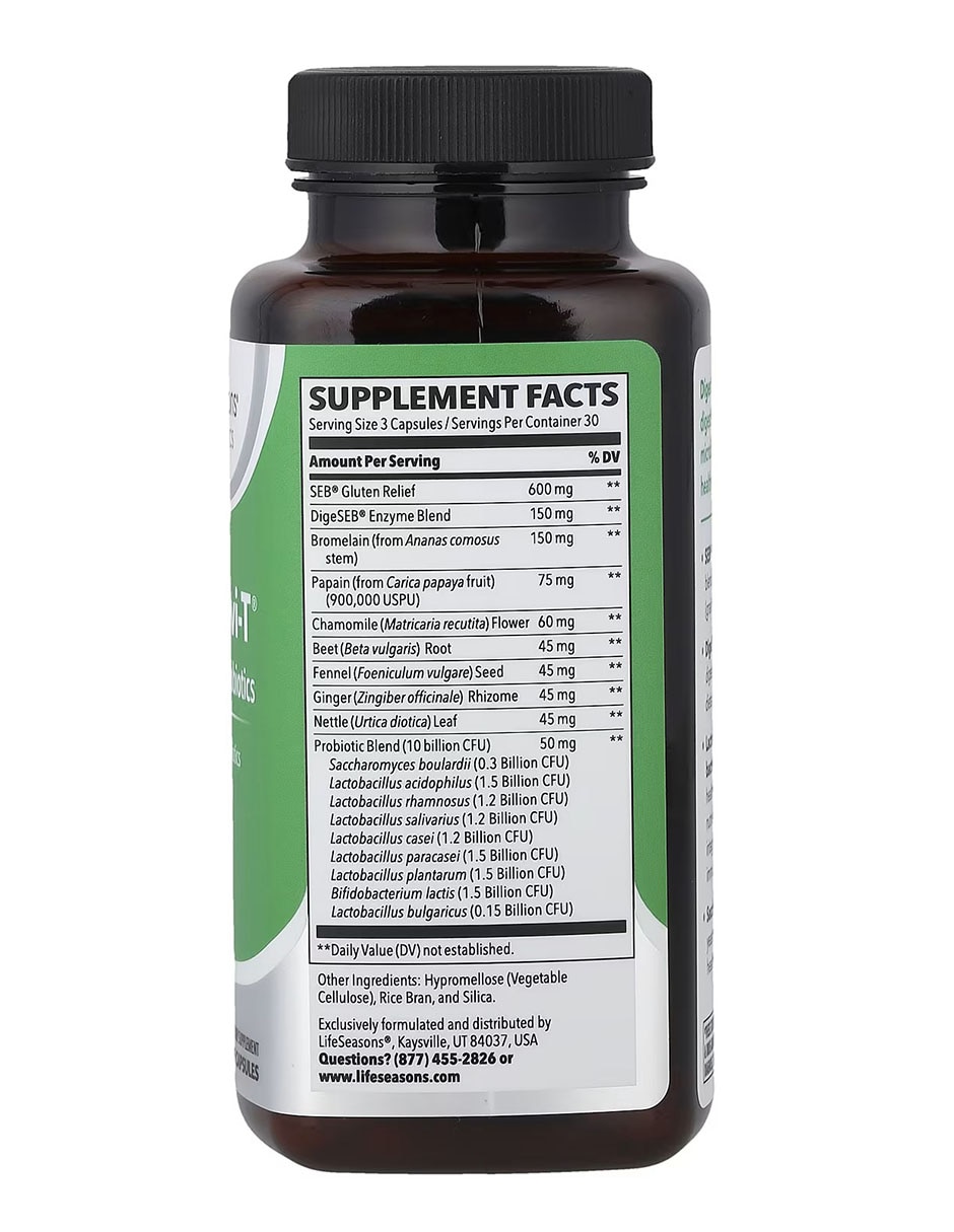 Digestivi-T Enzimas + Probióticos LifeSeasons con enzimas digestivas y probióticos de 90 cápsulas