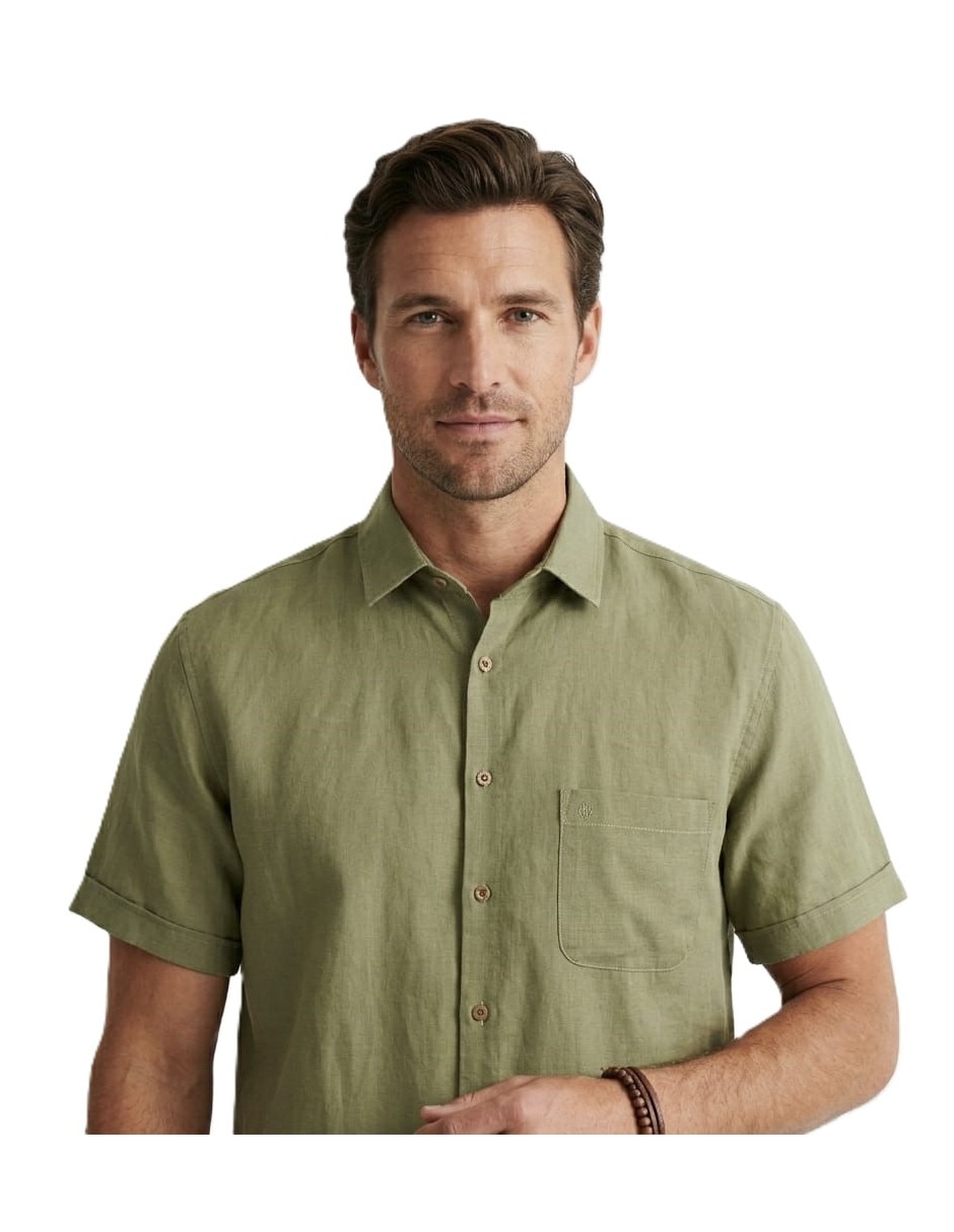 Camisa casual Michel Blanc de algodón manga corta para hombre