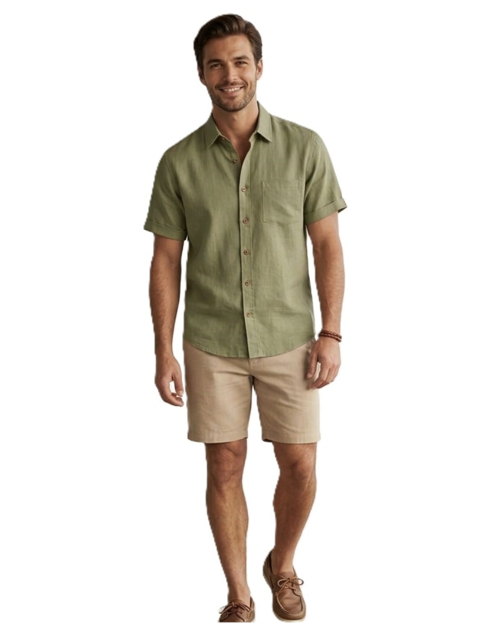 Camisa casual Michel Blanc de algodón manga corta para hombre