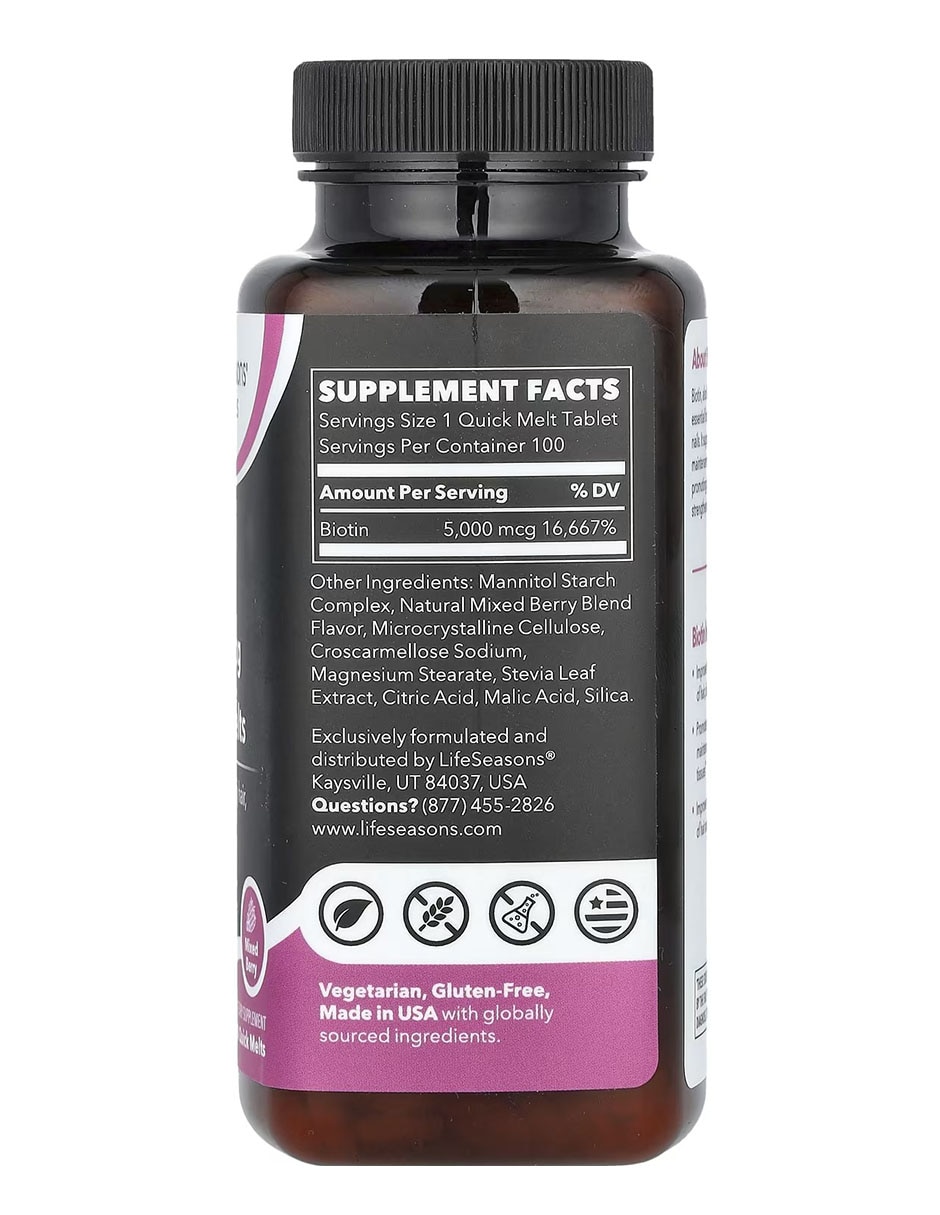 Biotina Lifeseasons sabor frutos rojos de 100 tabletas