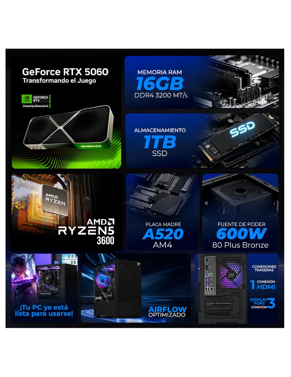 Computadora gamer Xtreme Pc Gaming XTPCR516GB5060MAFB 23.8 pulgadas Full HD AMD Ryzen 5 NVIDIA GeForce RTX 5060 16 GB RAM 1 TB SSD