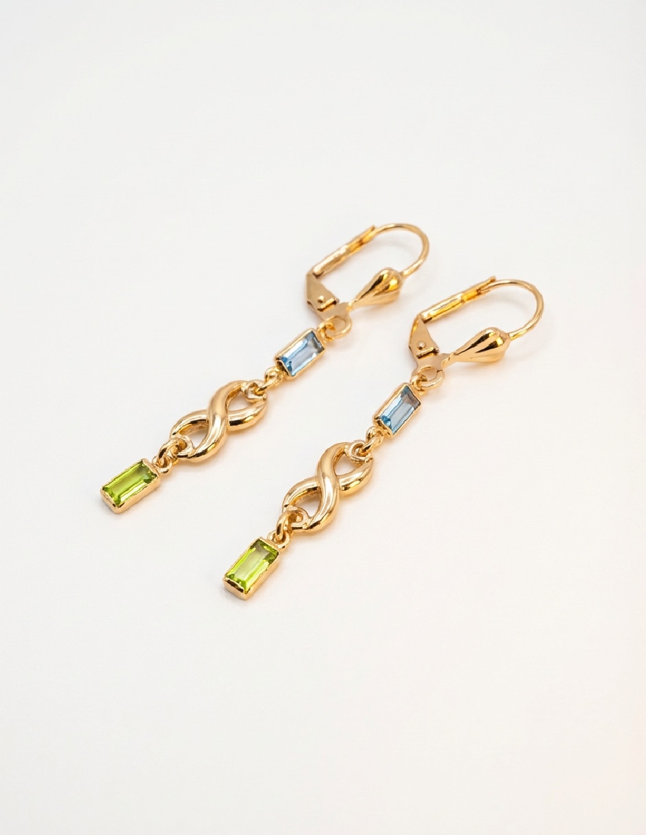 Aretes largos de oro laminado 18 K zirconia