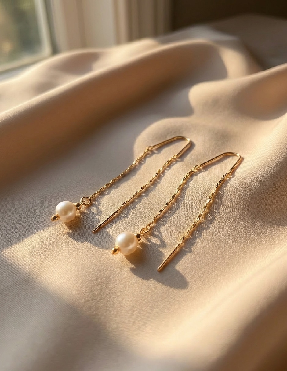 Aretes largos Generica de oro laminado 18 K con acabado brillante