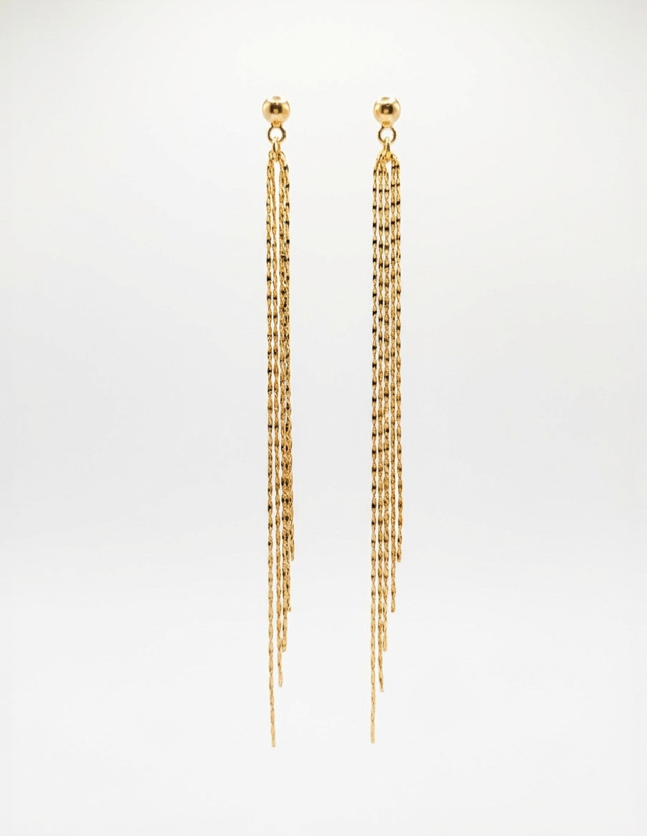 Aretes largos Generica Oro Laminado Premium de Oro laminado 18 K con acabado brillante