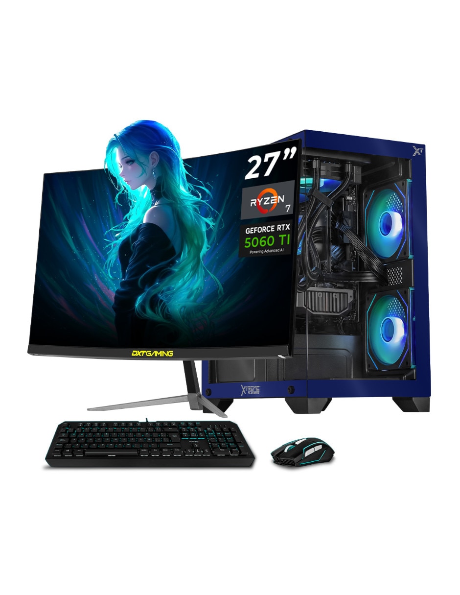 XTREME PC GAMING Computadora gamer Xtreme PC Gaming XTPCR732GB5060TIMCHBL 27 pulgadas Full HD AMD Ryzen 7 NVIDIA GeForce RTX 5060 Ti 32 GB RAM 1 TB SSD