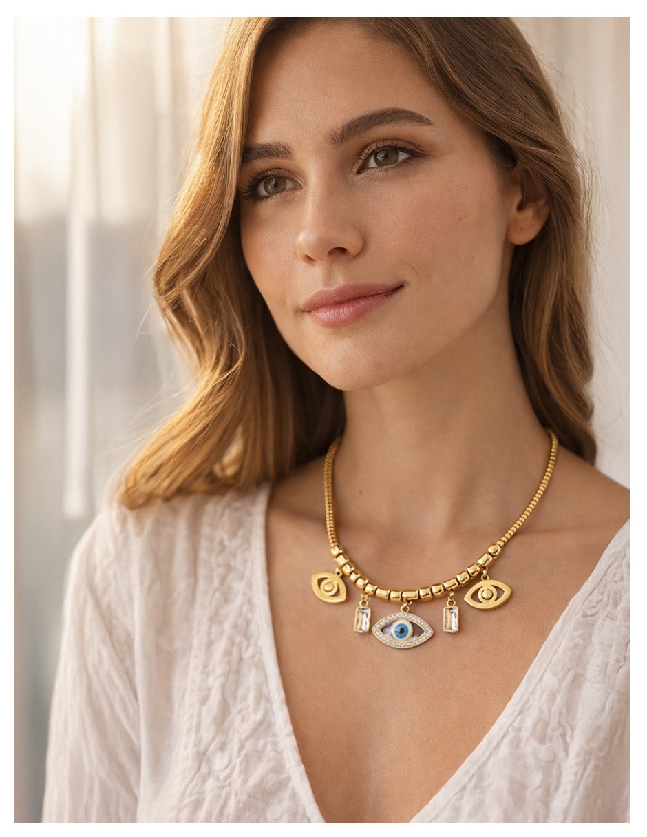 Collar con dije Ojo Turco de chapa de oro 18 K