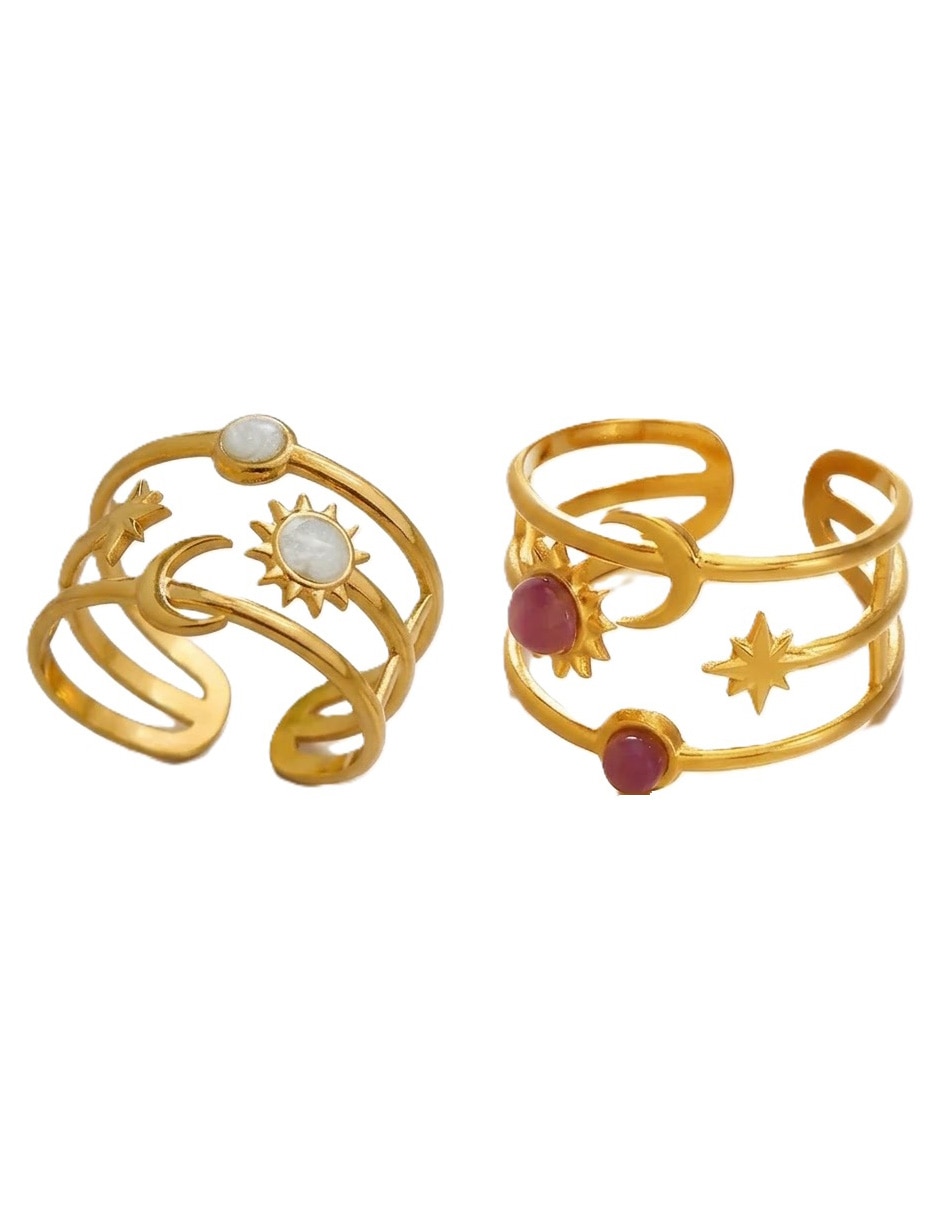 Set anillo redondos 14 k de oro laminado zirconia cúbica brillante