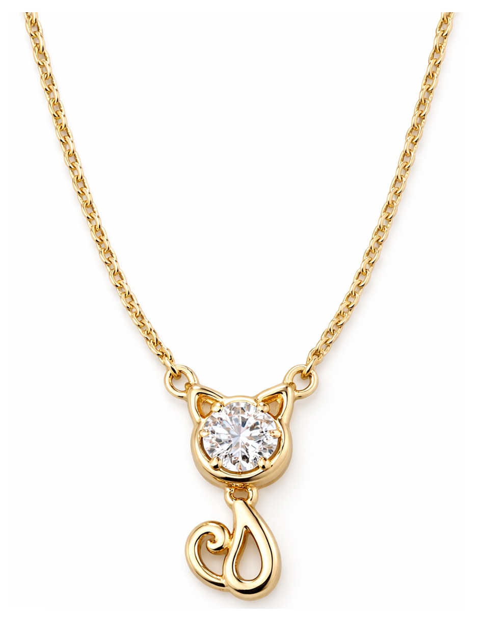 Collar con dije de gato Moon & Self de oro laminado 18 K