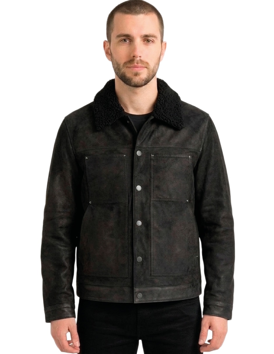 Chamarra casual de piel texturizado para hombre Chamarra casual de piel texturizado para hombre